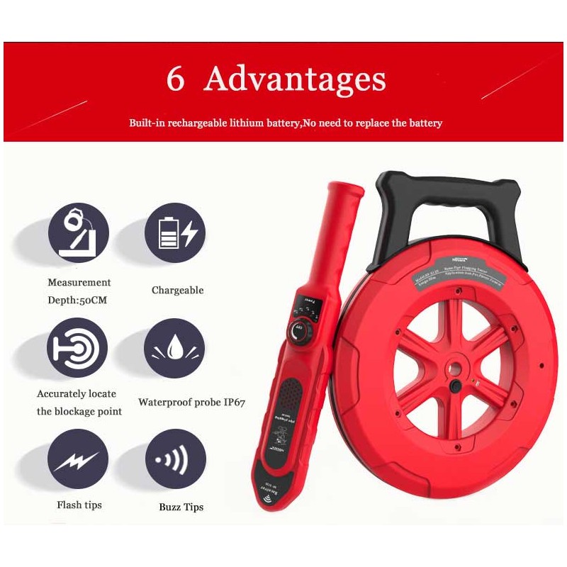 Noyafa Wall Pipe Blockage Detector - NF-5130 - IP67 Waterproof, Rechargeable, with 30m Detection Range