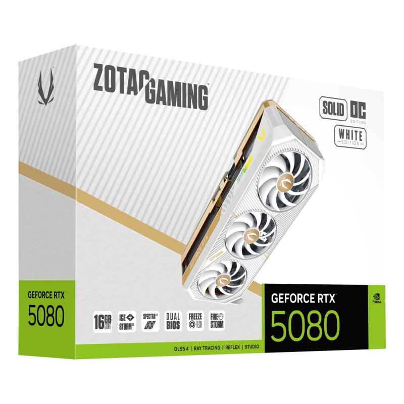 ZOTAC GAMING GeForce RTX 5080 SOLID OC - White - 16GB GDDR7 - 2640 MHz Boost — Buy in Cyprus with Fast Delivery