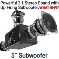 Majority BARD 2.1 Mini HiFi - 4'' Speakers, 5'' Sub, FM, USB, Aux, Spotify, BT, Alarm - Black