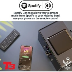 Majority BARD 2.1 Mini HiFi - 4'' Speakers, 5'' Sub, FM, USB, Aux, Spotify, BT, Alarm - Black