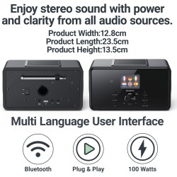 Majority BARD 2.1 Mini HiFi - 4'' Speakers, 5'' Sub, FM, USB, Aux, Spotify, BT, Alarm - Black