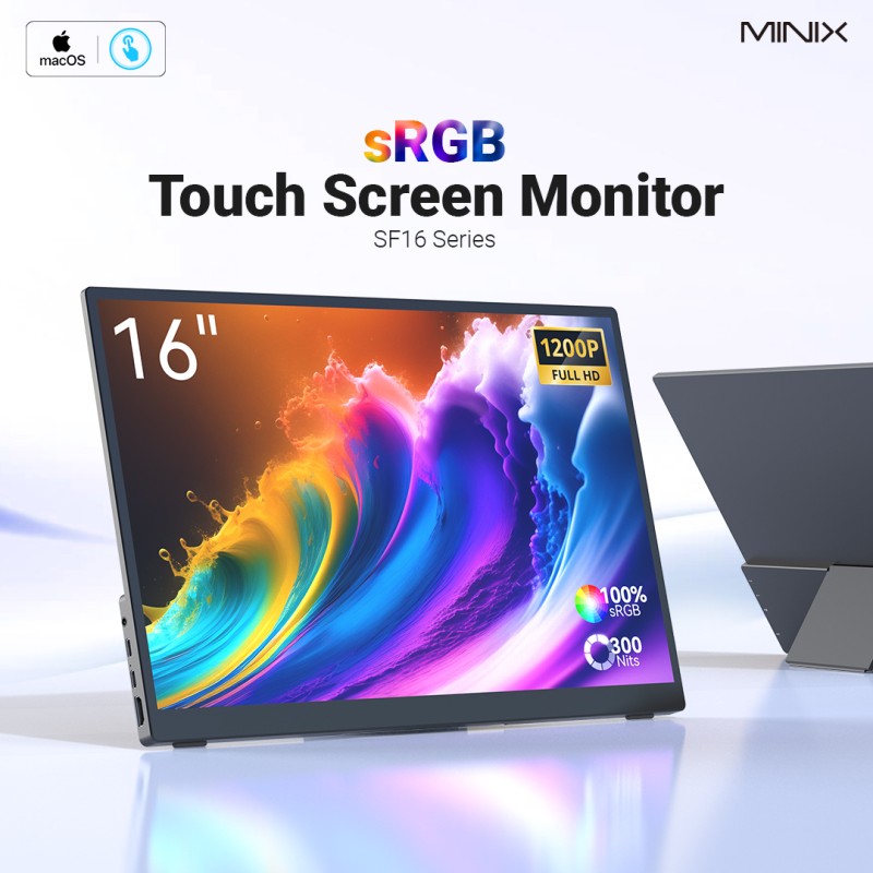 MINIX Monitor Portable Touch 16' Full-HD 100% sRGB USB-C HDMI, PD - SF16T - Foldable Stand — Buy in Cyprus with Fast Delivery