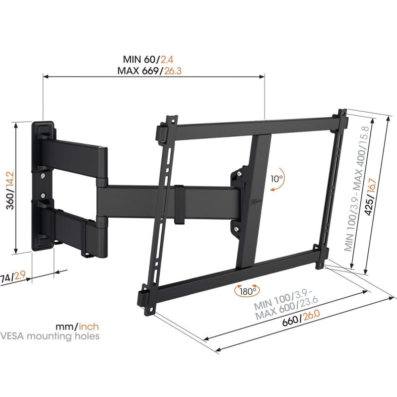 Vogels COMFORT TV Wall Mount - TVM3843-B - TV Wall Mount 60x40 Turn 2 arms 55kg Black — Buy in Cyprus with Fast Delivery