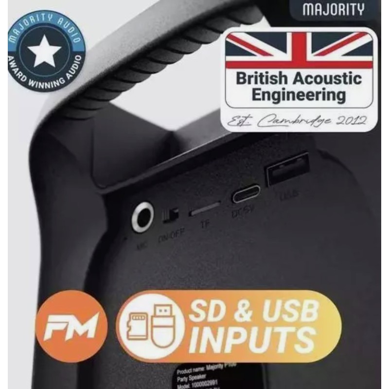 Majority Speakers Portable Karaoke - P200 - 100W Wire Mic BT USB RGB UK — Buy in Cyprus with Fast Delivery