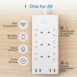 Meross Smart WiFi Powerstrip - MSS426HK-UK - 6 x AC sockets and 4 x USB ports 1.8m — Buy in Cyprus with Fast Delivery