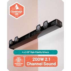 Majority Soundbar - SB80 XTRA - Split 2in1 Bar Speakers 200W 2.1 with Sub,BT,HDMI,USB (Oakcastle)
