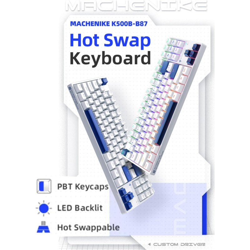Machenike Keyboard - K500-B87 - White Blue Wired Gaming Keyboard 87 Blue Switch Keys — Buy in Cyprus with Fast Delivery