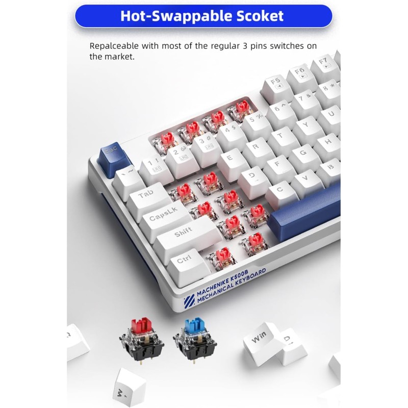Machenike Keyboard - K500-B87 - White Blue Wired Gaming Keyboard 87 Blue Switch Keys — Buy in Cyprus with Fast Delivery