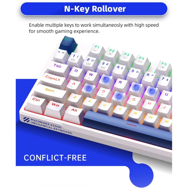Machenike Keyboard - K500-B87 - White Blue Wired Gaming Keyboard 87 Blue Switch Keys — Buy in Cyprus with Fast Delivery