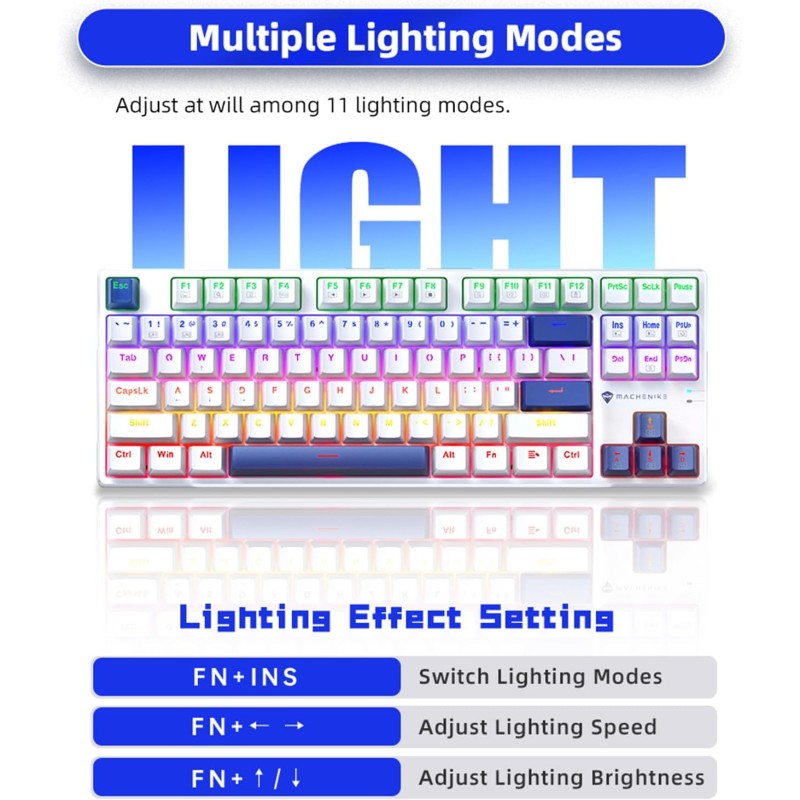 Machenike Keyboard - K500-B87 - White Blue Wired Gaming Keyboard 87 Blue Switch Keys — Buy in Cyprus with Fast Delivery
