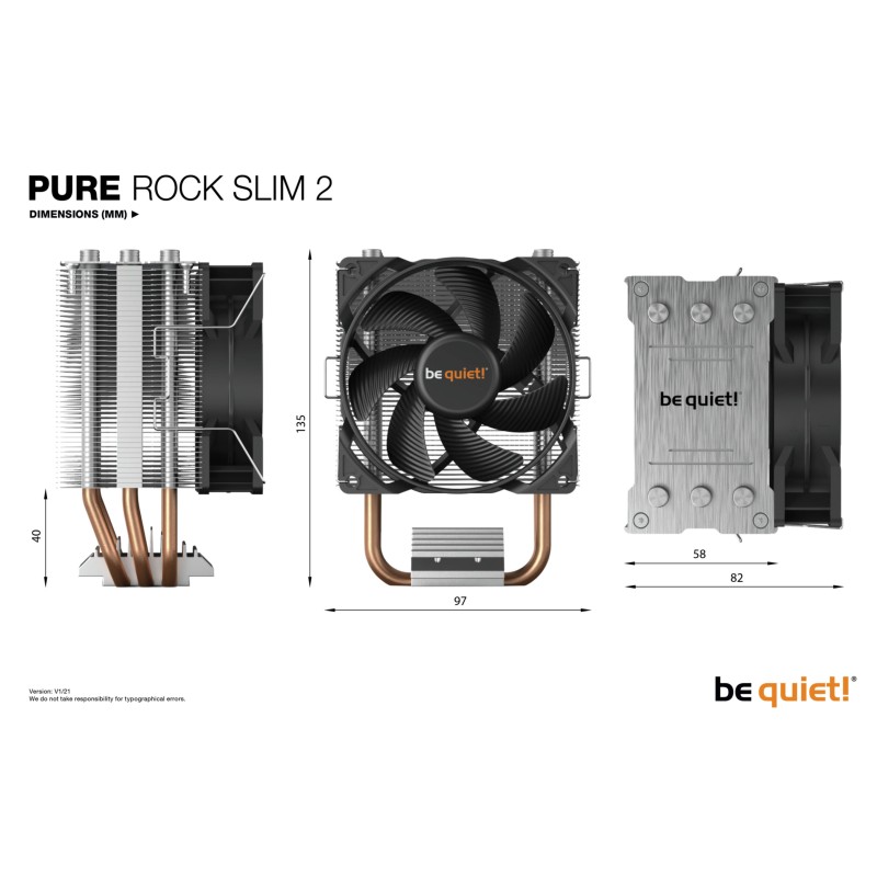 be quiet! Pure Rock Slim 2 - Slim Tower CPU Cooler, Silver, 92mm PWM Fan, 130W TDP — Buy in Cyprus with Fast Delivery