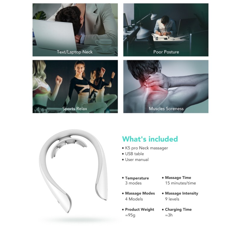 SKG Neck Massager - K5 Pro - Pulse-Heat-Remote-4xModes — Buy in Cyprus with Fast Delivery