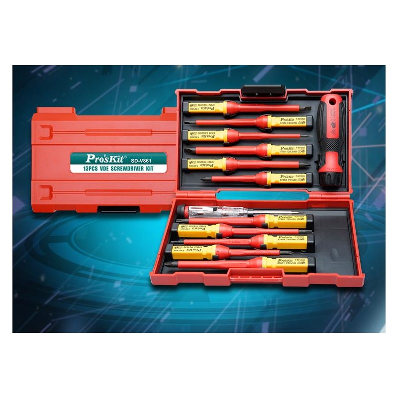 Proskit Screwdriver Insulated VDE Set of 13 pcs - SD-V861 - Proskit Screwdriver Insulated VDE Set of 13 pcs