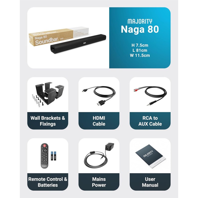 Majority Soundbar - NAGA 40 - 80W 2.1 3D Sound Built-in Sub — Buy in Cyprus with Fast Delivery