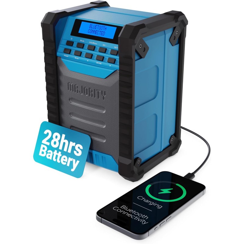 Majority LANDBEACH Portable Rugged Speaker - FM-BT IP65 Waterproof 20hr Battery with PowerBank function