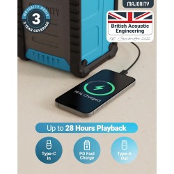 Majority LANDBEACH Portable Rugged Speaker - FM-BT IP65 Waterproof 20hr Battery with PowerBank function