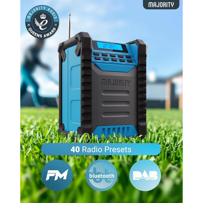 Majority LANDBEACH Portable Rugged Speaker - FM-BT IP65 Waterproof 20hr Battery with PowerBank function