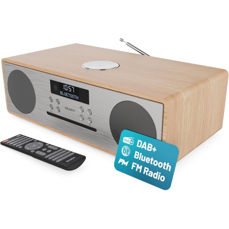 Majority OAKINGTON 120W Mini HiFi System with CD-BT-USB-FM - Oak — Buy in Cyprus with Fast Delivery