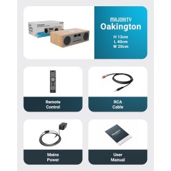 Majority OAKINGTON 120W Mini HiFi System with CD-BT-USB-FM - Oak — Buy in Cyprus with Fast Delivery