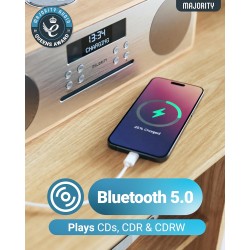 Majority OAKINGTON 120W Mini HiFi System with CD-BT-USB-FM - Oak — Buy in Cyprus with Fast Delivery