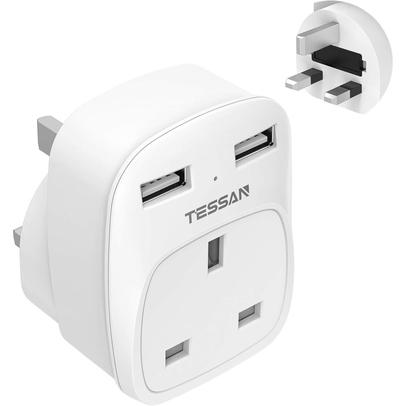 Tessan Gang Plug-Through UK Charger - TS-821-UK - 2 USB A 13A — Buy in Cyprus with Fast Delivery
