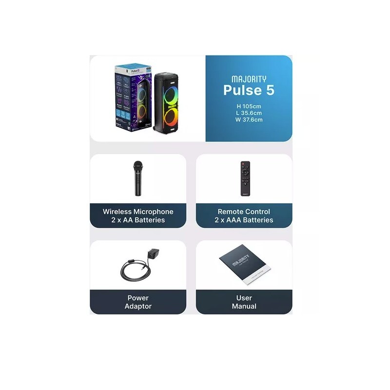 Majority Speakers Portable Karaoke - PULSE P5 - 600W Wireless Mic BT USB RGB UK — Buy in Cyprus with Fast Delivery