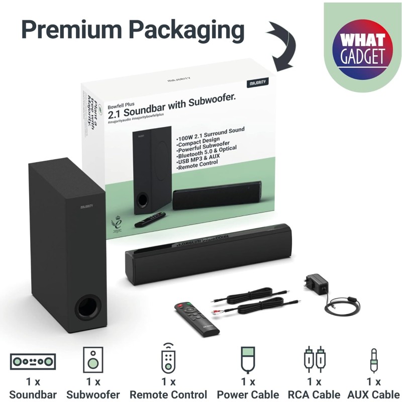 Majority BOWFELL PLUS Soundbar - 100W with SubWoofer BT-USB — Buy in Cyprus with Fast Delivery