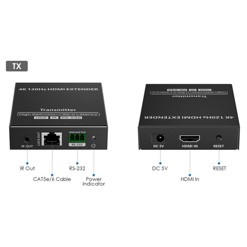 Lenkeng HDMI Extender over Ethernet 4K120Hz IR & RS232 - LKV610HH - HDMI Extender over Ethernet 4K120Hz IR & RS232