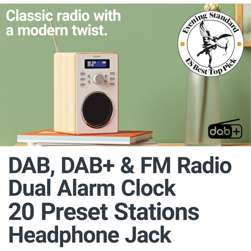 Majority BARTON Radio - Digital FM,LED Display,Dual Alarms,Snooze Oak — Buy in Cyprus with Fast Delivery