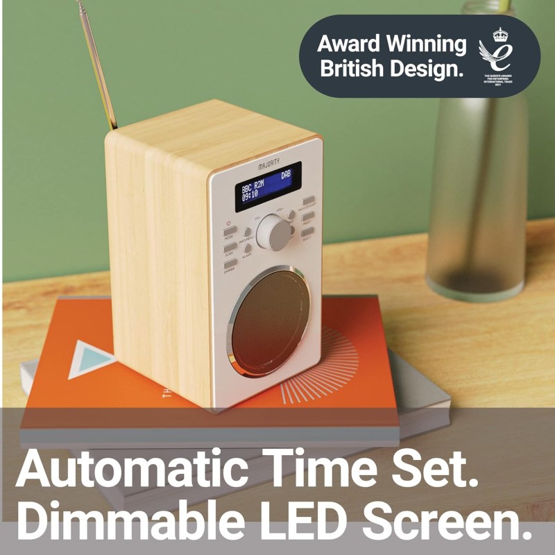 Majority BARTON Radio - Digital FM,LED Display,Dual Alarms,Snooze Oak — Buy in Cyprus with Fast Delivery
