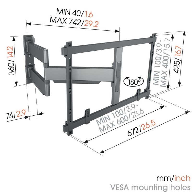Vogels ELITE TV Wall Mount - TVM5845 - Turn 60x40 2 arms 55kg 74cm Black — Buy in Cyprus with Fast Delivery