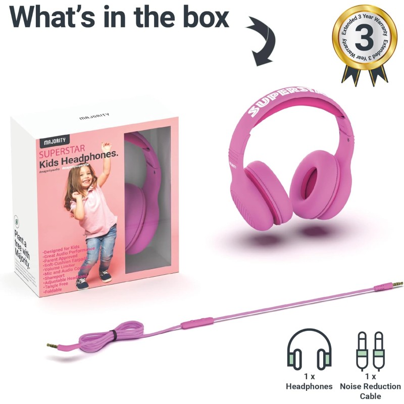 Majority SUPERSTAR Headphones - Pink - Kids Over Ear — Buy in Cyprus with Fast Delivery