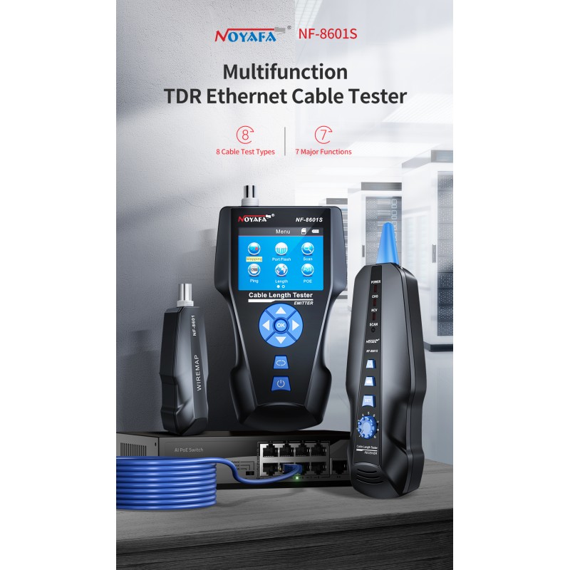 Noyafa Multi-Function Cable Tester with PoE, Ping, TDR Length Measurement, Port Flashing & NCV for RJ45, RJ11, BNC, C...
