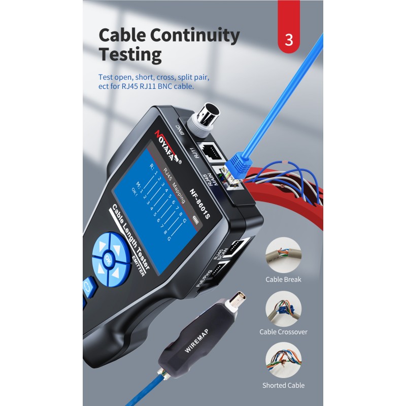Noyafa Multi-Function Cable Tester with PoE, Ping, TDR Length Measurement, Port Flashing & NCV for RJ45, RJ11, BNC, C...