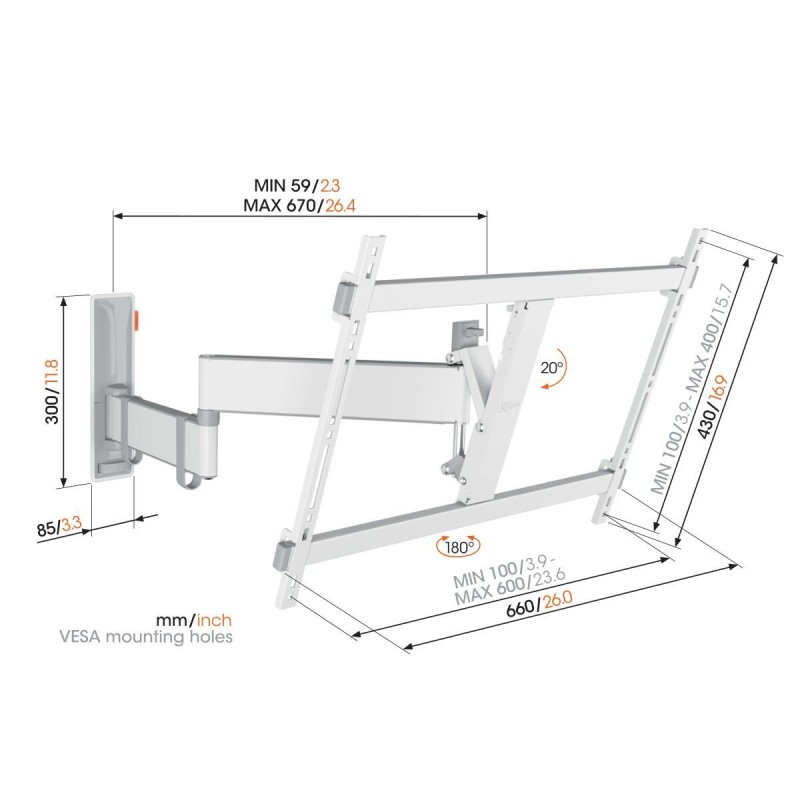Vogels COMFORT TV Wall Mount - TVM3643 - 60x40 Turn2A White — Buy in Cyprus with Fast Delivery