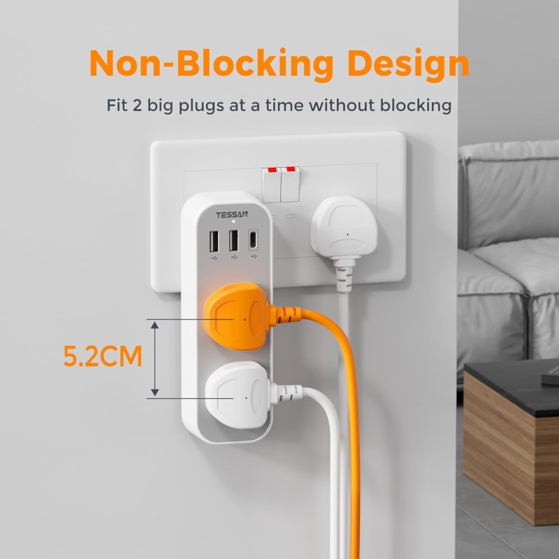 Tessan 2-Gang Plug Through UK Charger - TS-222-C - 2 USB A USB C 13A — Buy in Cyprus with Fast Delivery