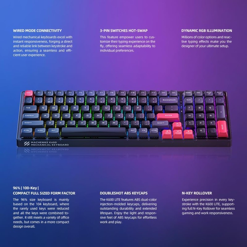 Machenike LITE Mechanical Gaming Keyboard - K600-B100 - 104 Red Switch Keys — Buy in Cyprus with Fast Delivery