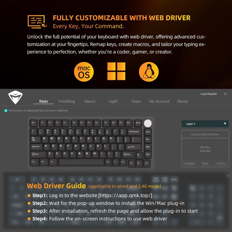 Machenike Keyboard - K600-B82W - Gasket Wireless BT Gaming Mechanical Keyboard Brown Switches