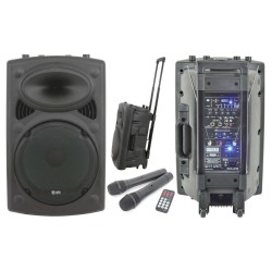 QTX QR12PA 12'' Professional Portable Karaoke & PA Speaker with 2x Wireless Microphones, Bluetooth USB & FM 178.847UK