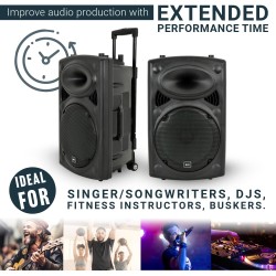 QTX QR12PA 12'' Professional Portable Karaoke & PA Speaker with 2x Wireless Microphones, Bluetooth USB & FM 178.847UK