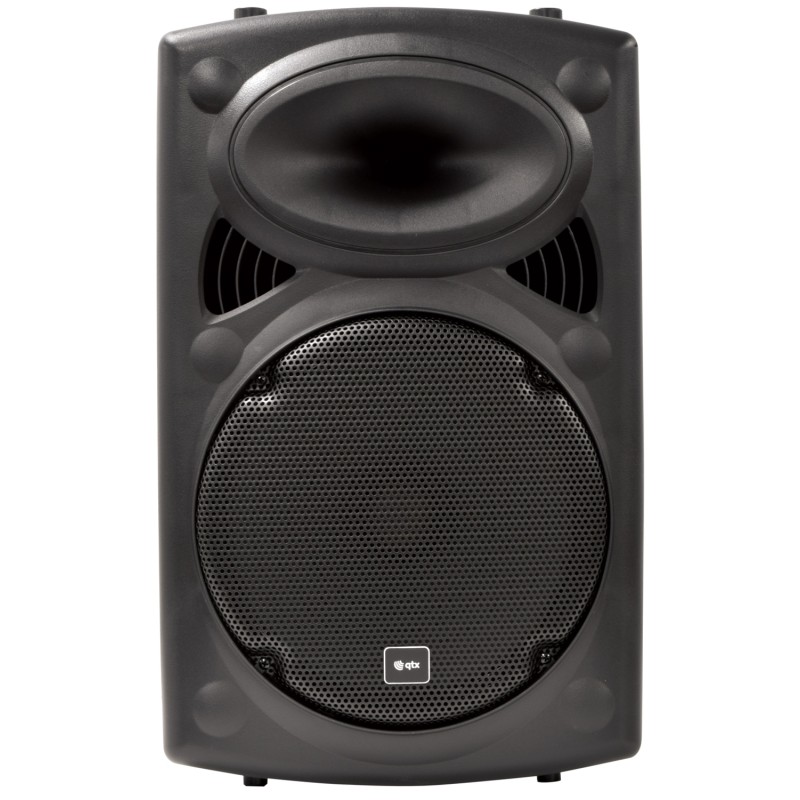QTX QR12PA 12'' Professional Portable Karaoke & PA Speaker with 2x Wireless Microphones, Bluetooth USB & FM 178.847UK