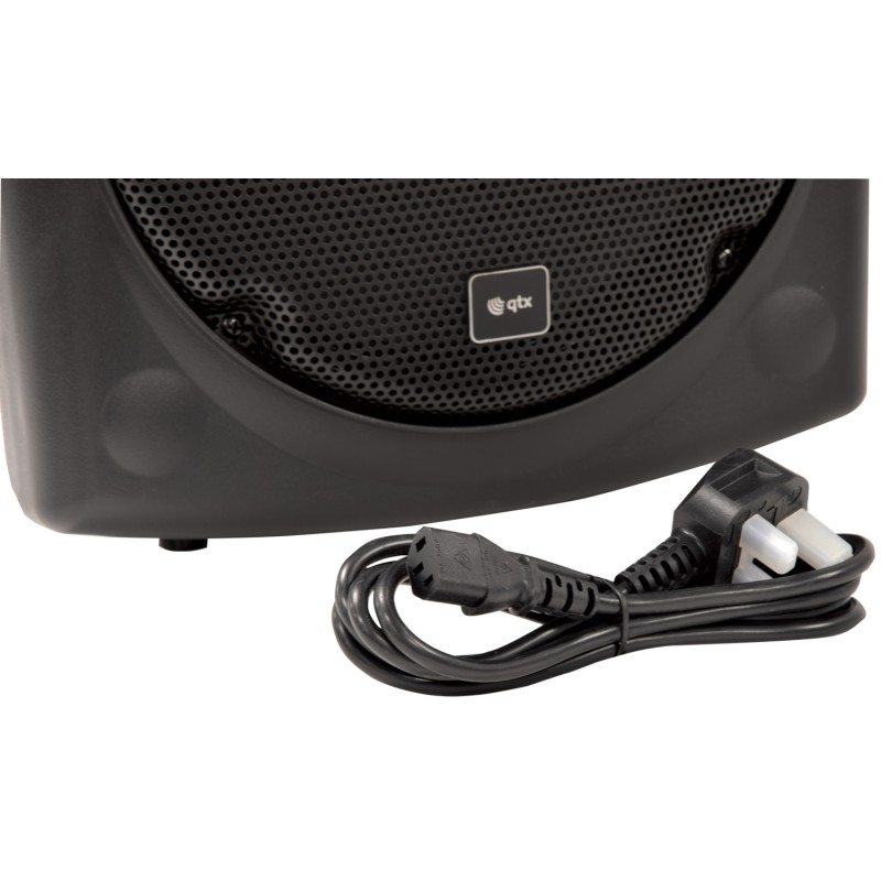 QTX QR12PA 12'' Professional Portable Karaoke & PA Speaker with 2x Wireless Microphones, Bluetooth USB & FM 178.847UK