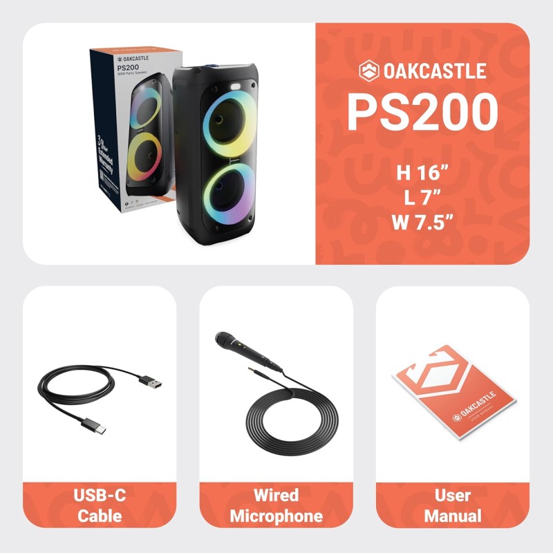 Majority Oakcastle Portable Karaoke Speaker 80W BT USB - PS200 - Oakcastle Portable Karaoke Speaker 80W BT USB