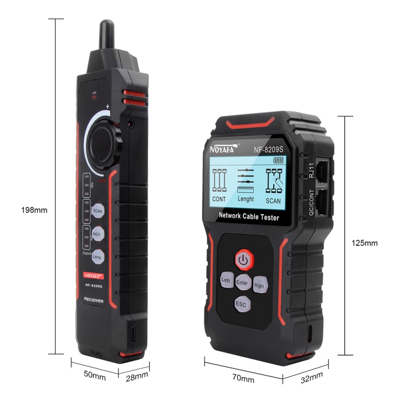 Noyafa Network Tester & Tracker - NF-8209S - with PoE, Cable Length, Port Flashing, NCV & Rechargeable Battery