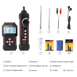 Noyafa Network Tester & Tracker - NF-8209S - with PoE, Cable Length, Port Flashing, NCV & Rechargeable Battery