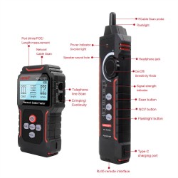 Noyafa Network Tester & Tracker - NF-8209S - with PoE, Cable Length, Port Flashing, NCV & Rechargeable Battery