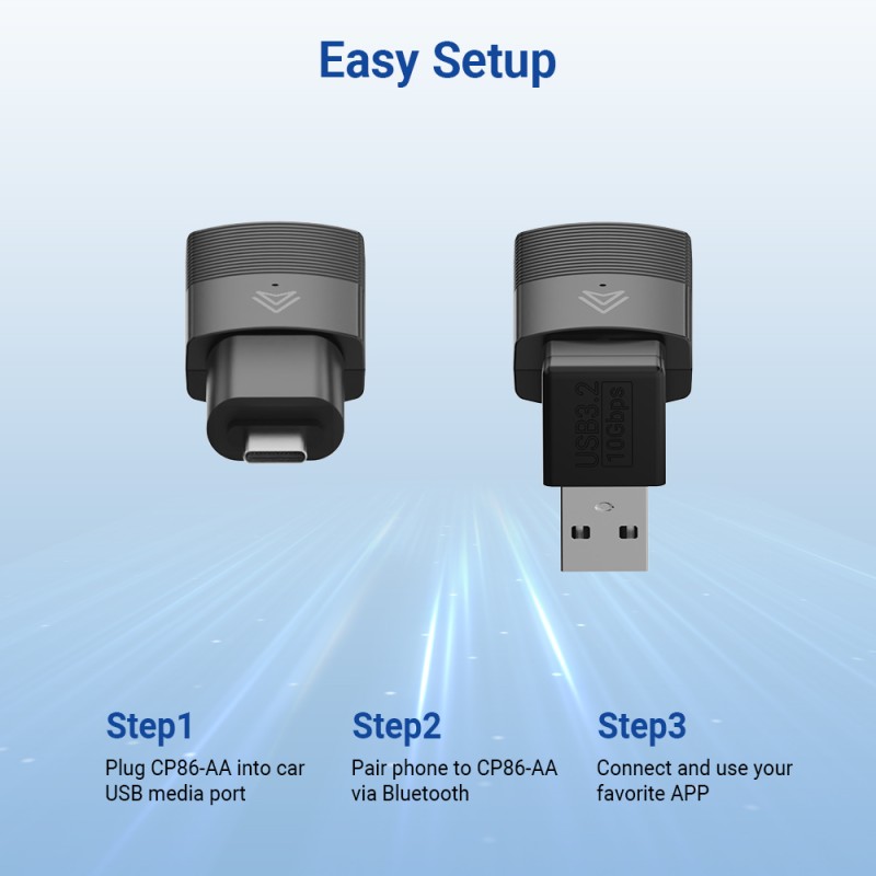 MINIX Car Wired to Wireless Android Auto USB Dongle - CP86-AA - Wired to Wireless Android Auto USB Dongle