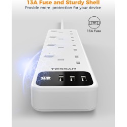 Tessan 4-Gang Extension - TS-B204 - 4-Gang Extension 3 USB-A 2m 13A — Buy in Cyprus with Fast Delivery