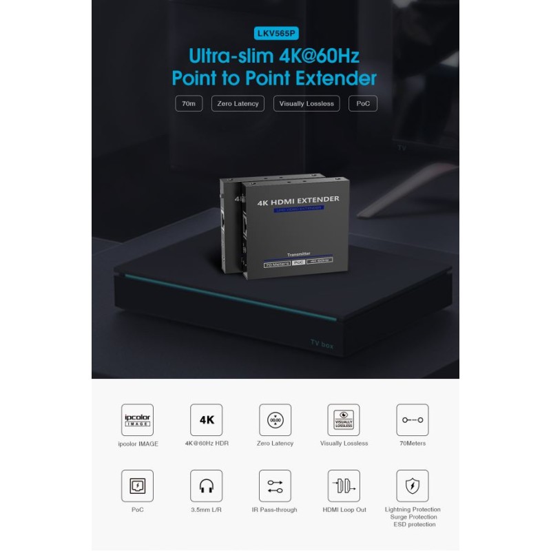 Lenkeng HDMI Extender over Ethernet - LKV565P - 70M 4K POC IR Loop — Buy in Cyprus with Fast Delivery
