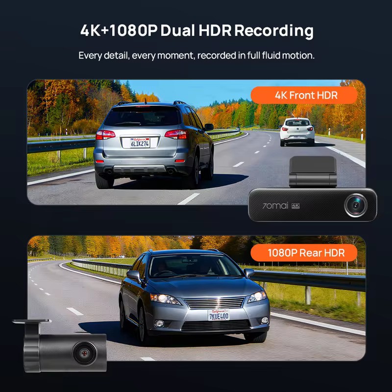 70mai Dash Cam set & Rear Cam - M800-2 - 4K Dash Cam set & Rear Cam. 3840x2160 GPS & Hi Temperature Battery